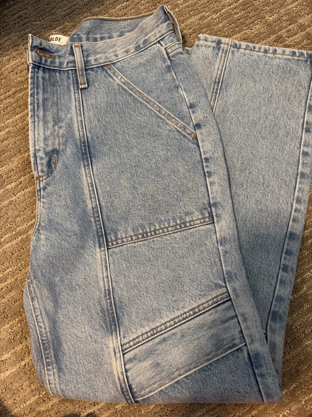 Agolde Light Blue Panel-Detail Straight Leg Jeans